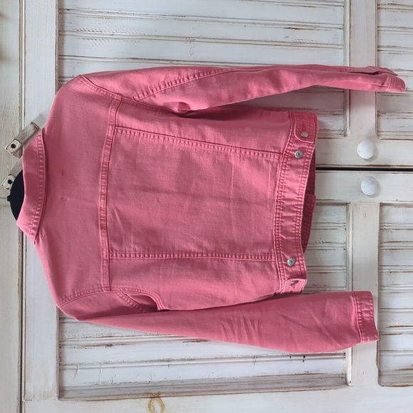 Gap, 1969, Salmon Slash Coral Pink Jean Jacket. Small - Picture 2 of 7